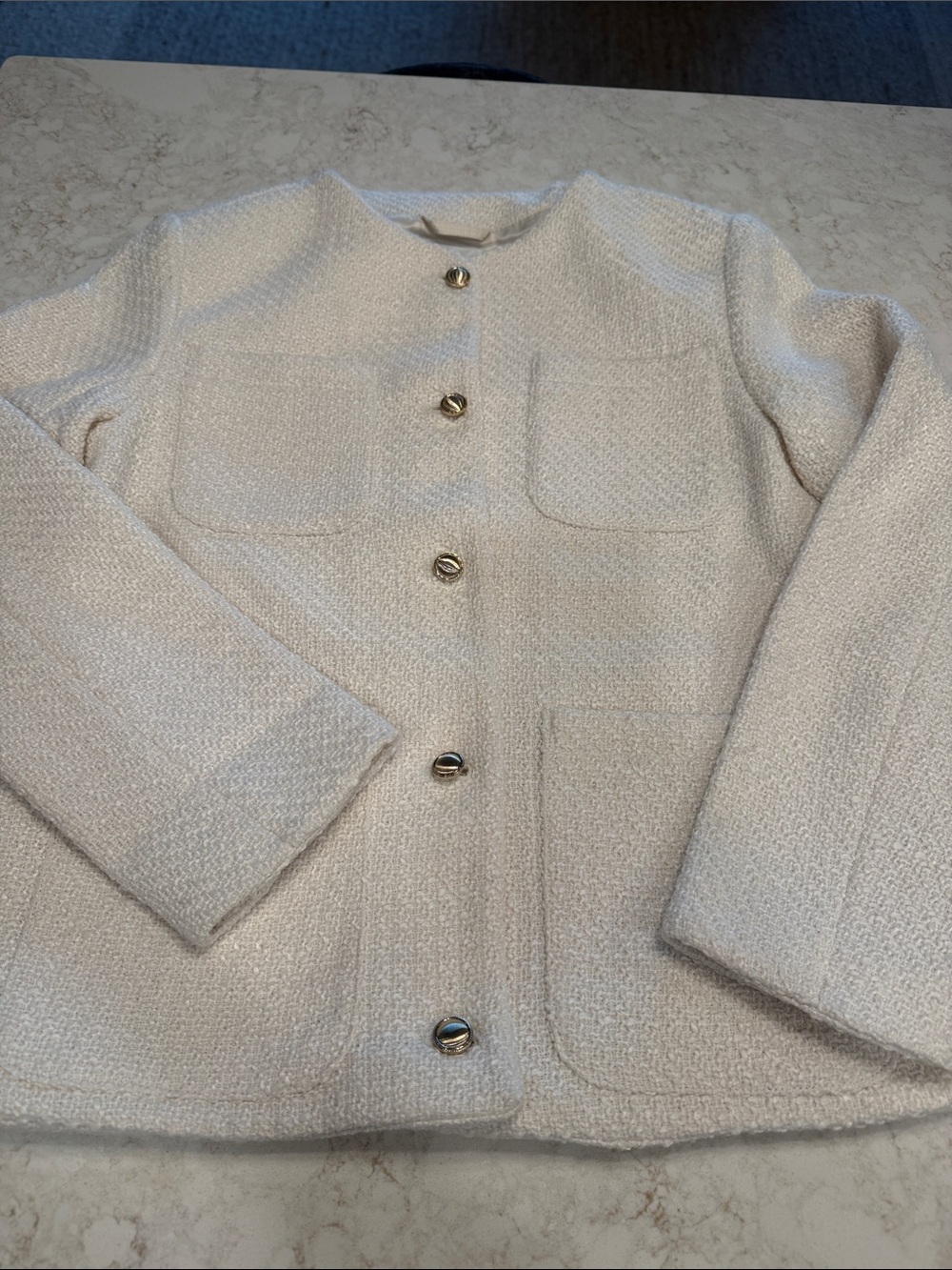 Abercrombie & Fitch Cream Bouclé Button Jacket